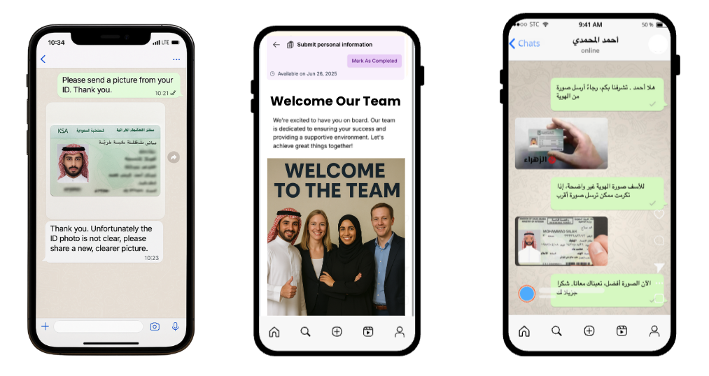 واجهات الذكاء الاصطناعي التحادثي على الجوال تعرض مسارات محادثة التأهيل والتحقق من الوثائق